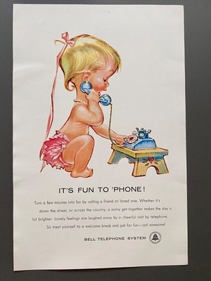 Bell Telephone System It´s fun to phone! Baby 1958 Vintage Ad Werbung Reklame