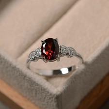 Red Garnet Gemstone 925 Sterling Silver Women Dainty Ring Duty Free