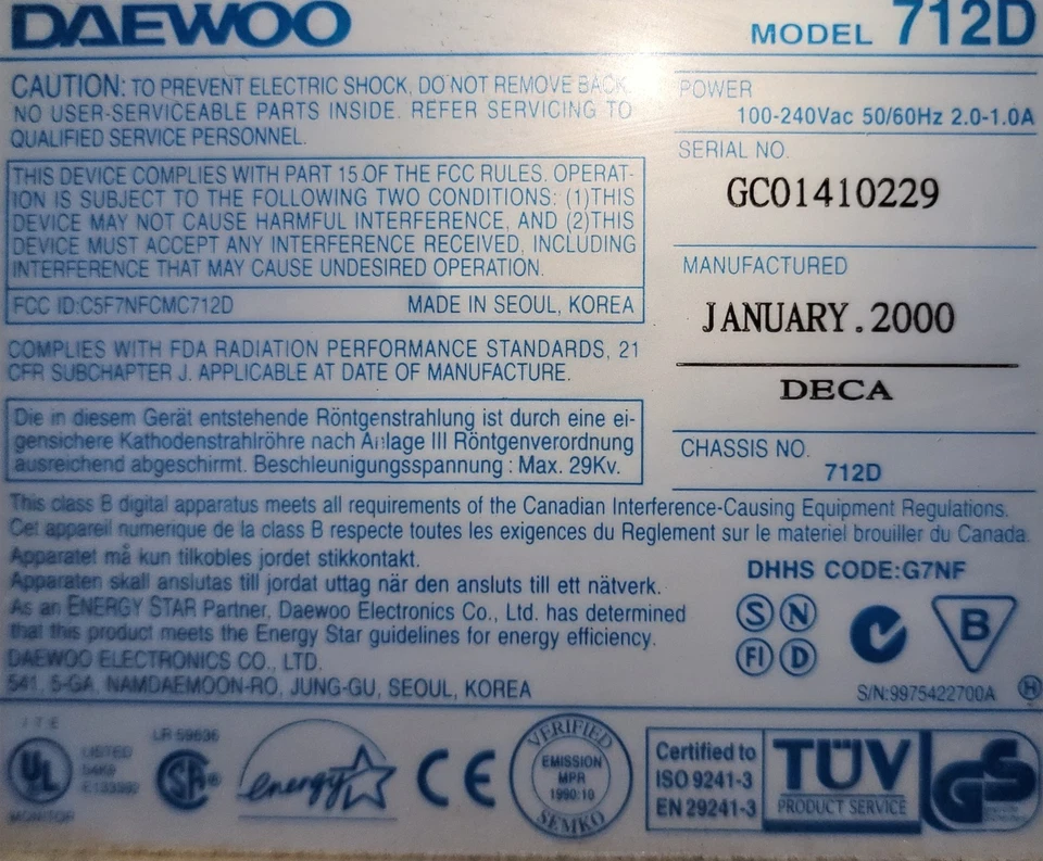 DAEWOO 712D 17 INCH CRT RETRO GAMING MONITOR  - Image 2 of 4