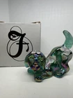 Fenton Green Carnival Glass Dog Figurine ~Hand Painted Signed By Artist With Box