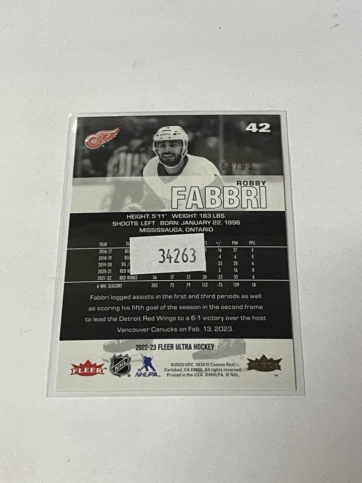 2022-23 Fleer Ultra #42 Robby Fabbri  /93 **034263 - Image 2 of 2