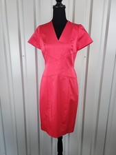 Carolina Herrera Womens Coral Pink V-Neck Midi Sheath Dress Size 6 Cotton Office
