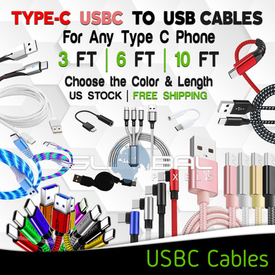 Type C USBC to USB Cable 3FT/6FT/10FT Fast Charger lot Android i Phone Colors