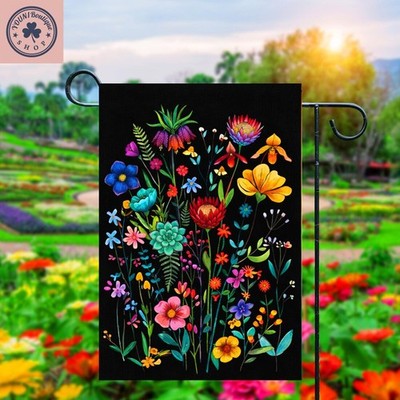 Colorful Wildflower Garden Flag, Botanical Yard Decor, Vibrant Floral