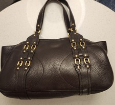 Cole Haan Village F05 Dark Brown Pebbled Leather Satchel Handbag Gold Hardware