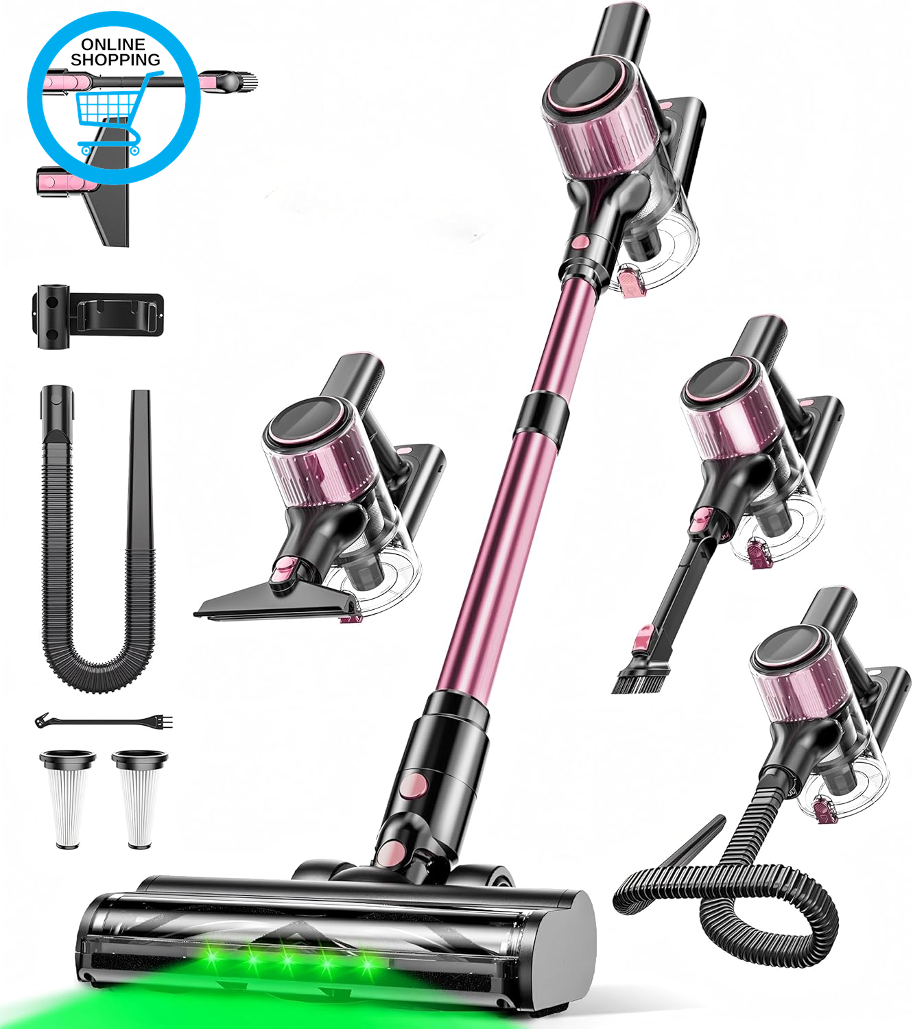 Cordless Vacuum Cleaner, 45Pa Suction/500W Motor/45Min Runtime - Cordless Rechar