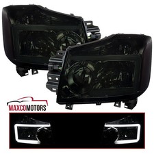 Smoke Fits 2004-2015 Titan 2004-2007 Armada LED Strip Headlights Headlamps Pair