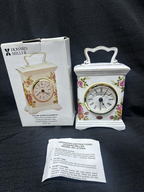 Howard Miller Bone China Clock w/Alarm Setting ~ Queen Elizabeth ~ NIB
