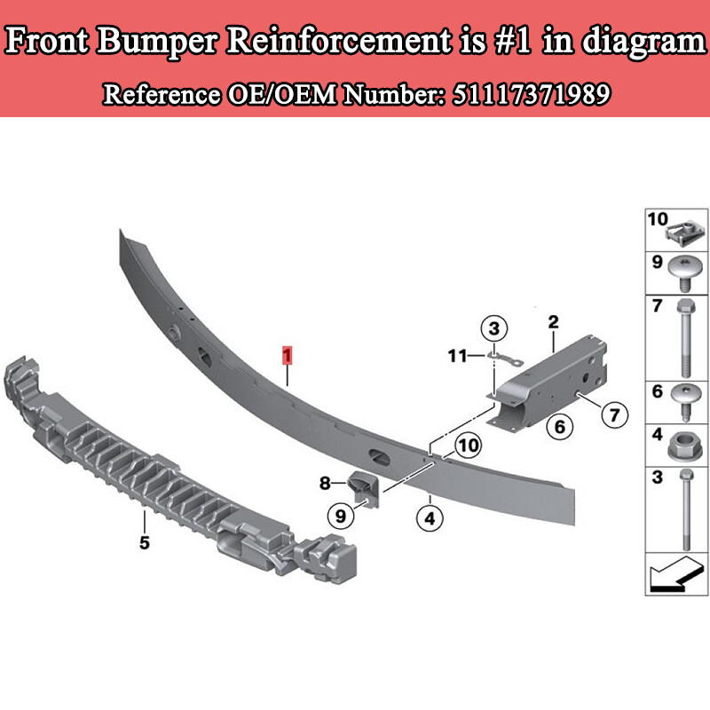 Front Bumper Face Bar Reinforcement For 2011-2017 BMW X3 X4 F25 F26 51117371989