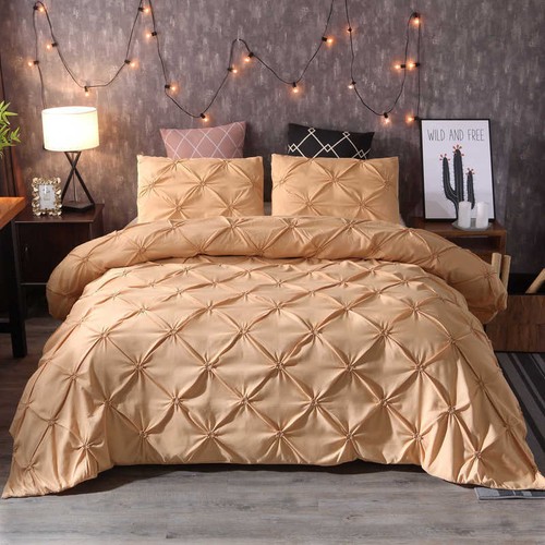 3 Piece Bedding Set Pinch Pleated Quilt Duvet Cover Pillowcase Double Sided Grey - Picture 22 of 28