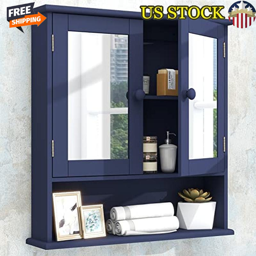 Wall Mounted Bathroom Cabinet W/ Mirror Adjustable Shelves Storage Solution New