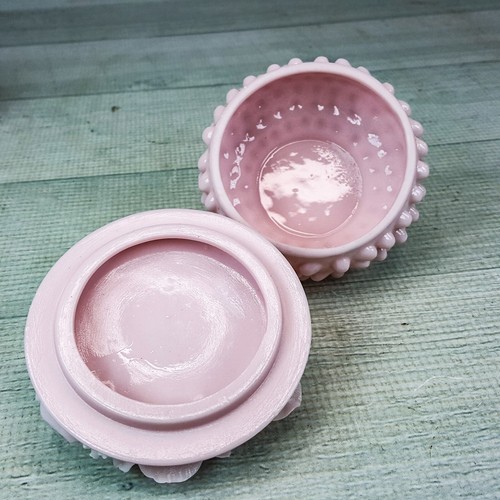 Botella de perfume y plato de baratija vintage años 40 Ardalt Lenwile rosa Hobnail - Imagen 15 de 16