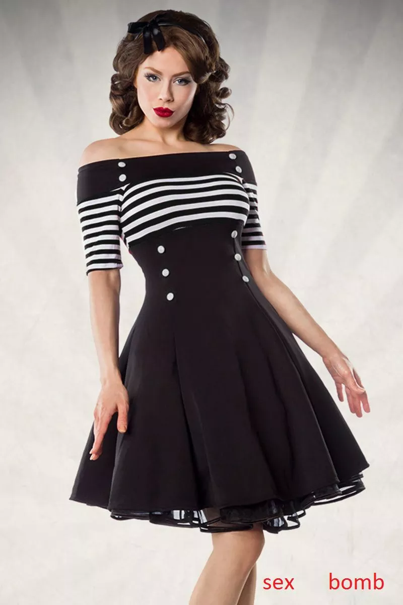 SEXY 1950S Black White Polka Polka Pin Up Dress 38 40 42 44 46 48 50 Fashion GLA