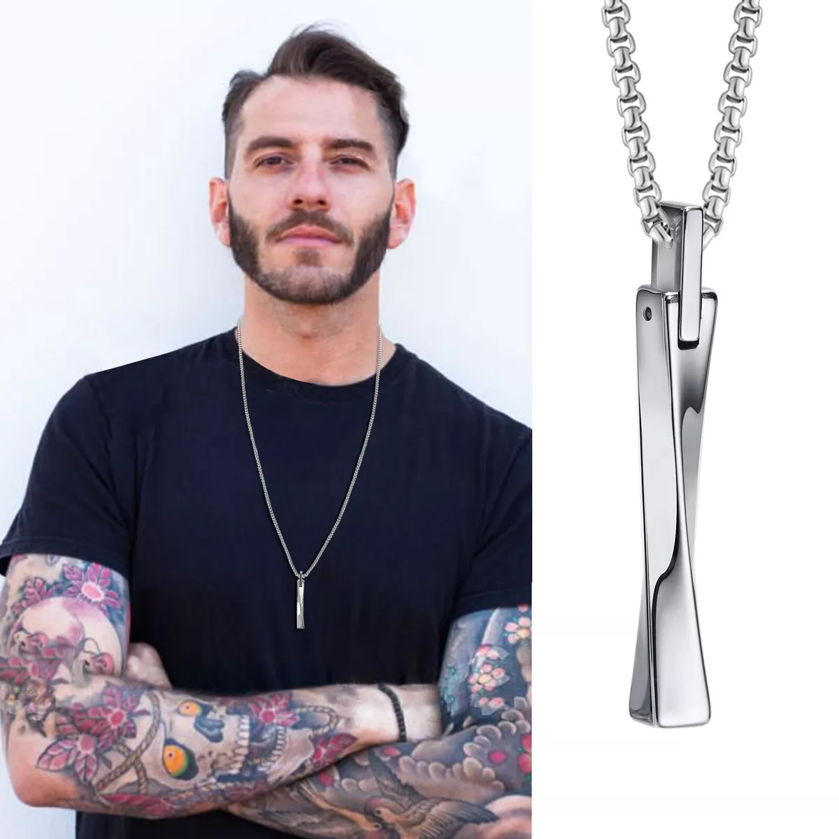 Buy Vivity 3D Vertical Bar Pendant Cuboid Stick Korean Necklace Chain and  Ring Combo Alloy Pendant Set Online at Best Prices in India - JioMart.