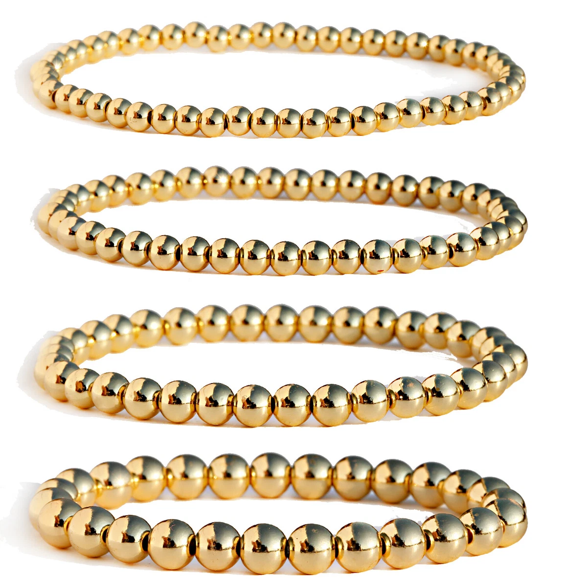Luxury 14K Gold Plated Beads 4 5 6 8 Beaded Bracelets Men Women Stacking Bangle