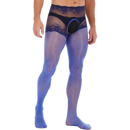 Collant uomo lingerie aperto all'uncinetto collant lucido senza cavallo calze pizzo - Foto 55 di 76