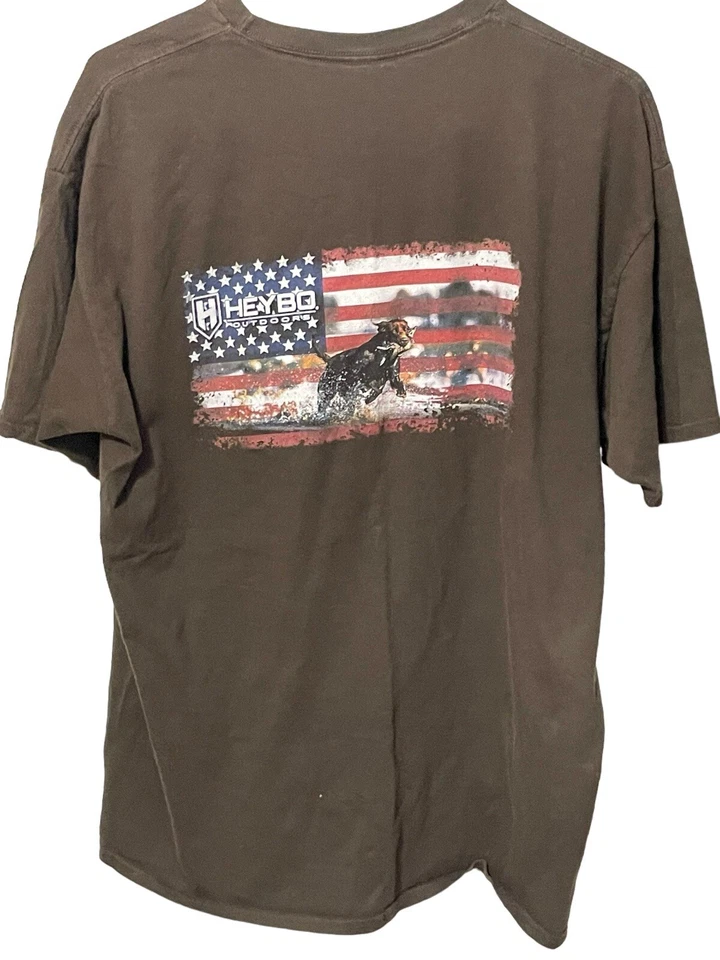 Camiseta HEYBO Outdoors Para Hombre XL Marrón Manga Corta Perro Caza Patriótico América Foto 2 de 4
