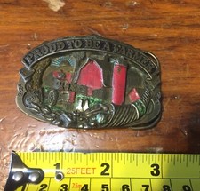 Vintage PROUD TO BE A FARMER Great American Buckle Co Belt Buckle M1451 USA made
