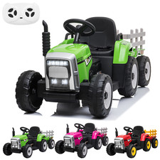 12V Kids Electric Battery-Powered Ride On Tractor w/ Trailer Remote Control Toy