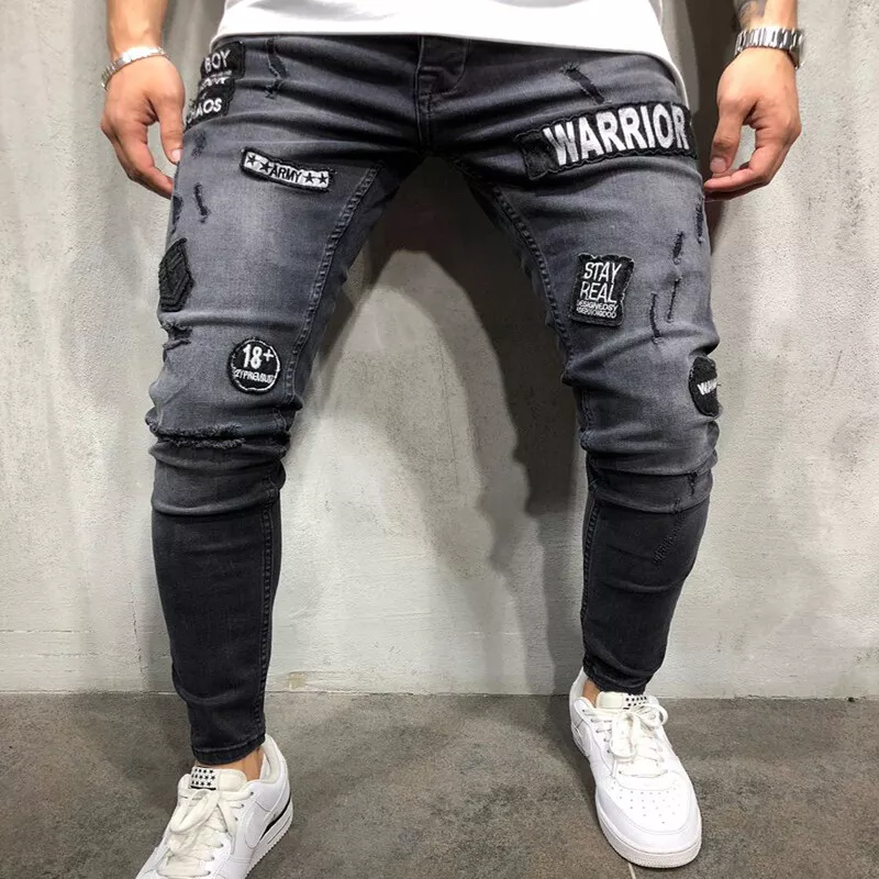 Pantalones Vaqueros Ajustados Hip Hop De Moda Para Hombres Con