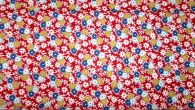 18X22 ANDOVER FABRICS DARK RED W BLUE WHITE GOLD DAISY COTTON FABRIC FAT QUARTER