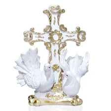 Resin Table Holy Cross Carved Flower and Doves Religious Religious Inspiratio...