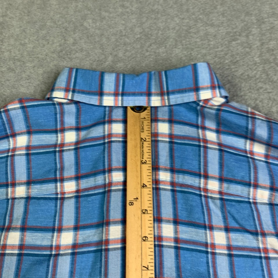 Southern Tide Shirt Large Blue Red Plaid Lightweight Button Up Long