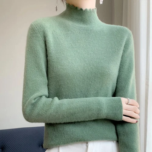 Autumn Winter Sweater Women Mock Neck Knitted Sweaters Cashmere Sweater - Picture 6 of 32