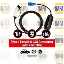 NAPA 32A 3-Phase EV Charging Cable T2 Female to UK Commando Plug With Controller