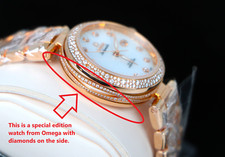 $90,000 NEW Omega 18K Rose Gold De Ville Ladymatic Pave Diamond MOP Dial Watch 14