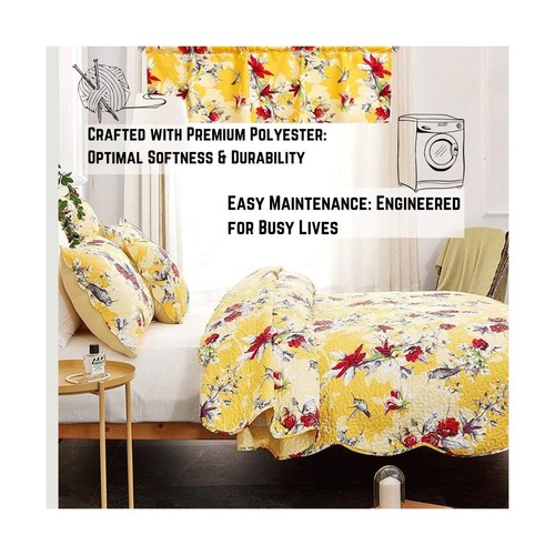 DaDa Bedding Radiant Sunshine Yellow Floral Bedspread Set - Hummingbirds Farm... - Picture 5 of 9