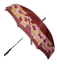 Vintage Umbrella Parasol Lucite Hook Handle and Twist Tip Brown Pink Tan Japan