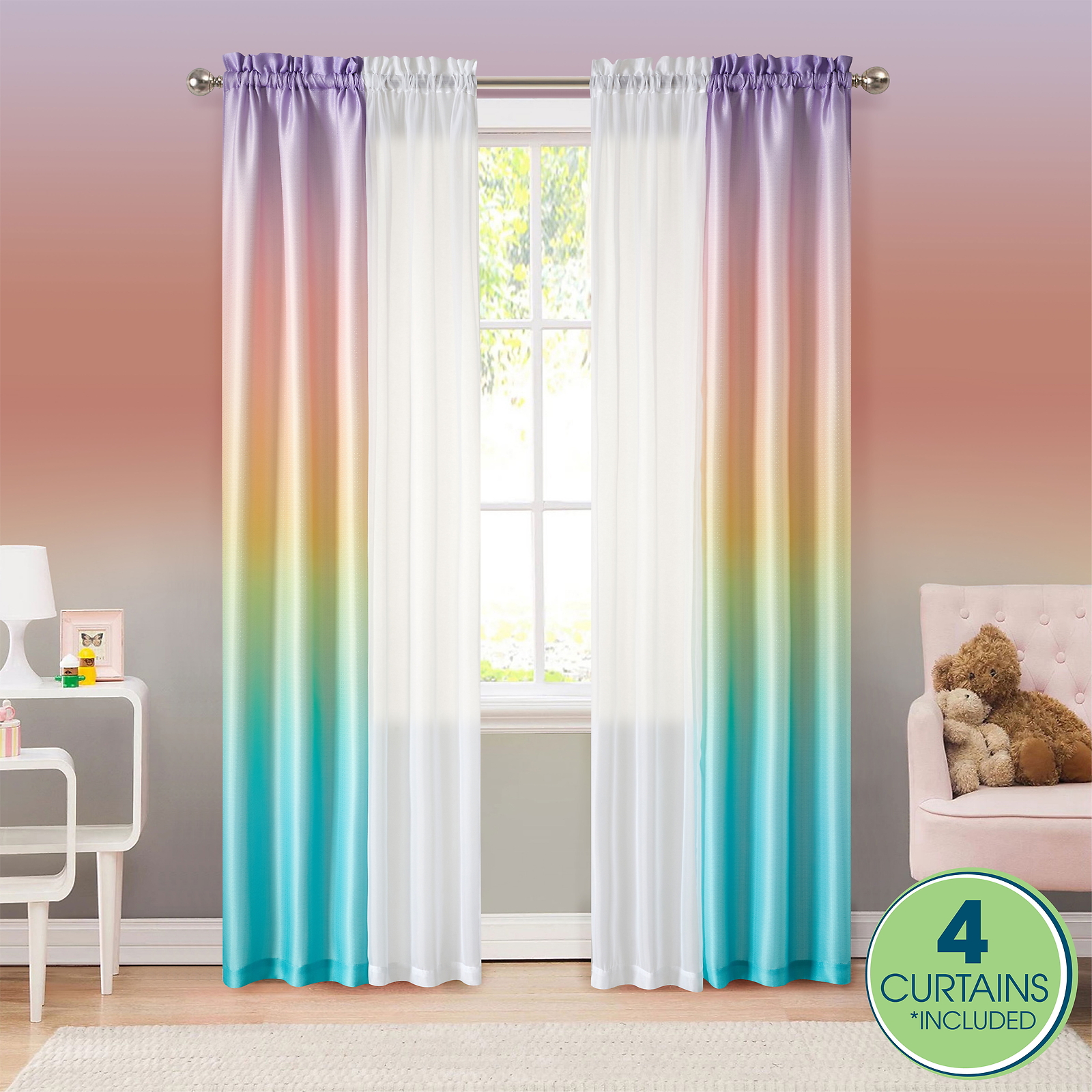 4-Piece Curtain Panels, Ombre, 27.5