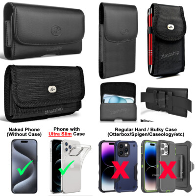 LEATHER & NYLON RUGGED POUCH CASE FOR IPHONE BELT CLIP HOLSTER CARRYING COVER