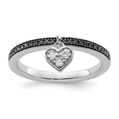 Sterling Silver Stackable Expressions Heart Black & White Diamond Ring Size 6