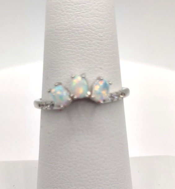 Sterling Silver 925 Stackable Ring w/Triple White… - image 4