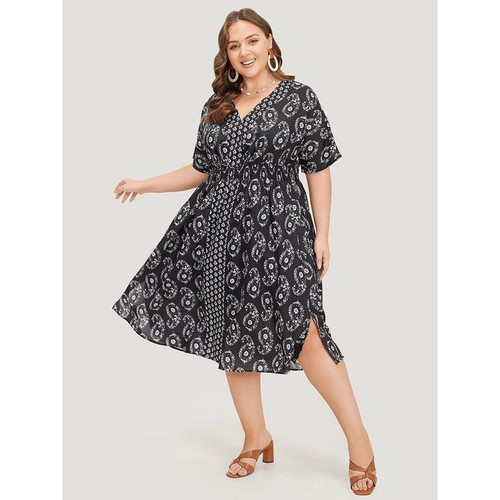 BloomChic 2X Plus Size Paisley Shirred Split Dress Batwing Sleeves & Pockets NWT