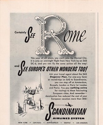 Scandinavian Airlines SAS DC-6 Douglas DC6 Fleet Plane Aviation Vtg Print Ad