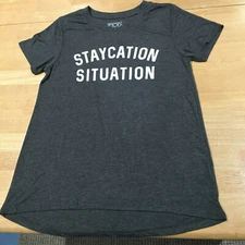 Modern Lux Staycation Situation Gray Graphics Tshirt  - Women's Sz L