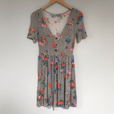 ASOS Mini Dress Womens Size 2 Checkered Floral Tie V-Neck Viscose Black White 