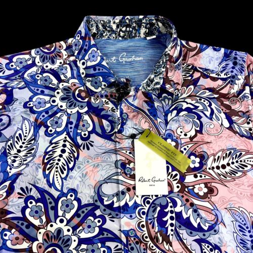 Camicia manica corta grande Robert Graham geometrica colorata fantasia floreale paisley - Foto 3 di 14