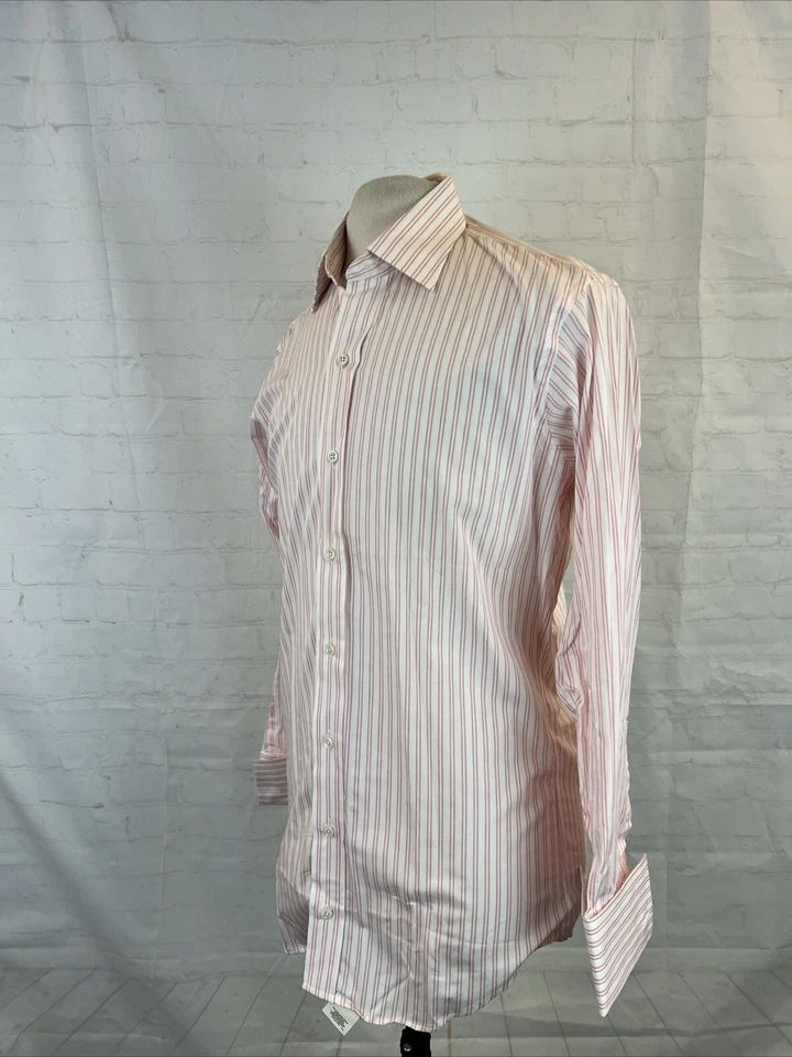 Burberry Men's Pink & White Stripe Cotton Dress Shirt 15 - 33 $295 - Image 3 of 4