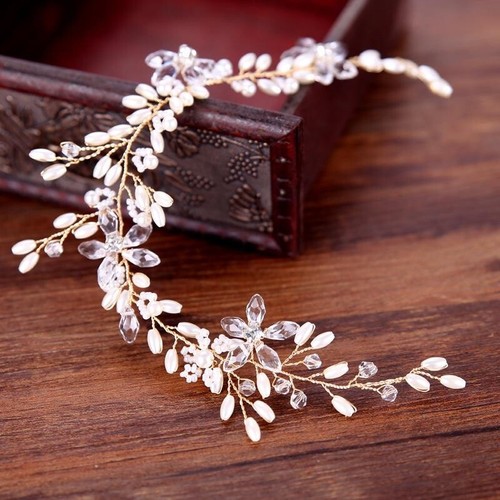 Elegant Pearl Crystal Flower Bridal Headdress Tiaras Headbands Hair band Jewelry - Picture 4 of 7