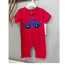 Red Truck Patriotic Appliqué Romper 18-24 Months Short Sleeve Romper