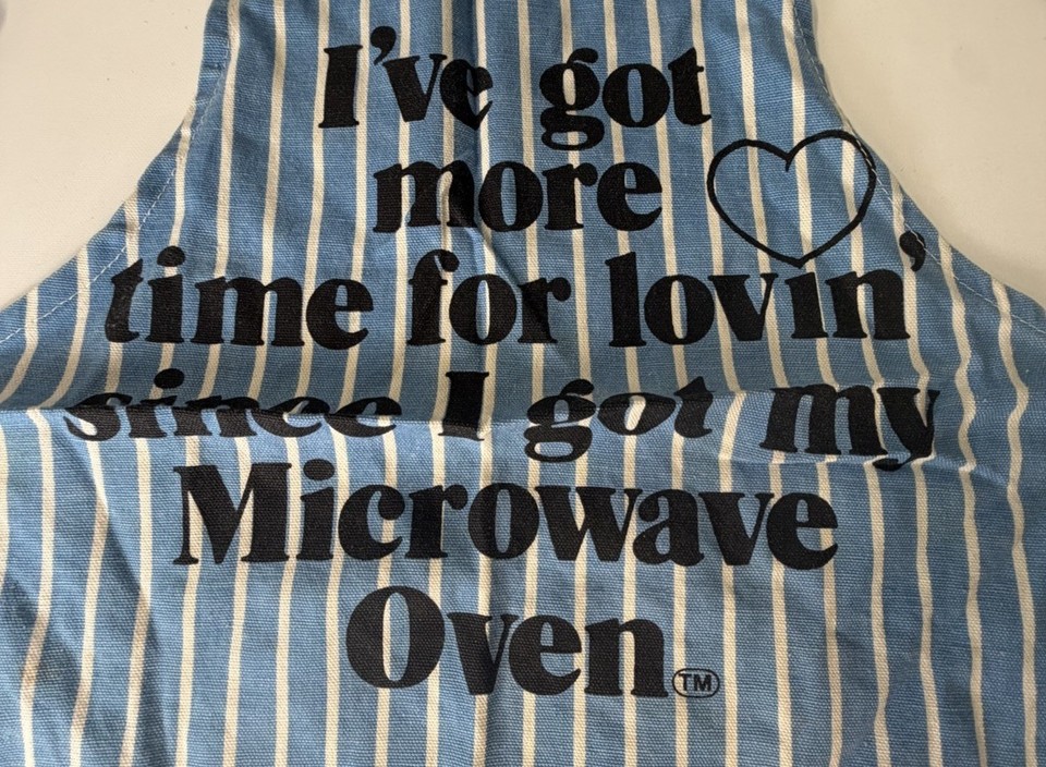 Friedman’s 1970s Microwave Oven Apron Funny Kitsch Advertising Novelty Striped