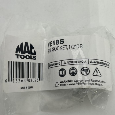 Vintage New/Old Stock Mac Tools E18 VE18S female TORX  1/2 drive socket