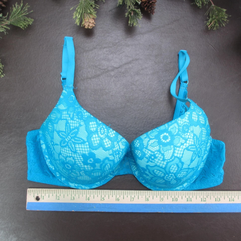 No Boundaries Bra Womens 34D Blue Floral Lace Underwire Lightly Padded Intimates - Image 2 of 4