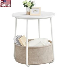 Round Side Table Storage Basket Easy Assembly Sturdy Design Small Space New
