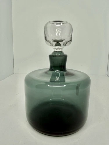 HTF Vintage MCM Blenko Glass 5816s Decanter Charcoal 8” W/Stopper Sandblasted
