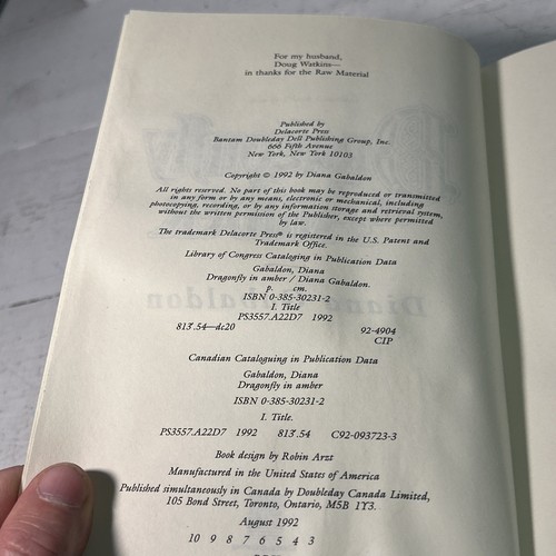 Dragonfly In Amber Diana Gabaldon Outlander #2 (HCDJ, 1992) 1st Edition 3rd Prin - Picture 8 of 8